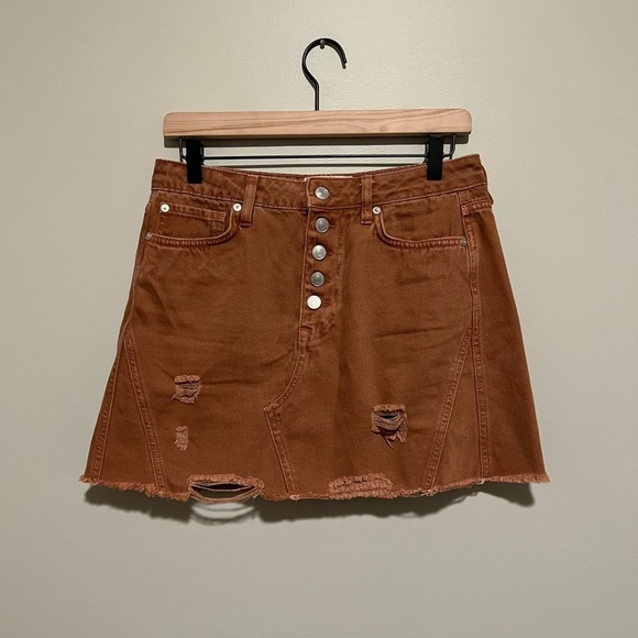 Free People Distressed Button-Up Mini Skirt Size 29 - Picture 3 of 9